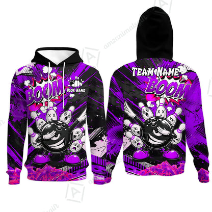 Customized Bowling Unisex Polo Shirt, Boom Bowling Angry Ball Screaming Pins, Personalized Name And Team Name For Bowlers