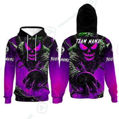 Custom Bowling Team Flat Neck Zip Jersey Shirt, Devil’s Strike Devil’s Strike Power Bowling Edition, Personalized Team Shirt with Custom Name