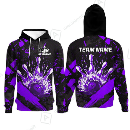 Customized Bowling Unisex Polo Shirt, Bowling And Pins Grunge Flame, Bowling Uniform - Personalized Name And Team Name