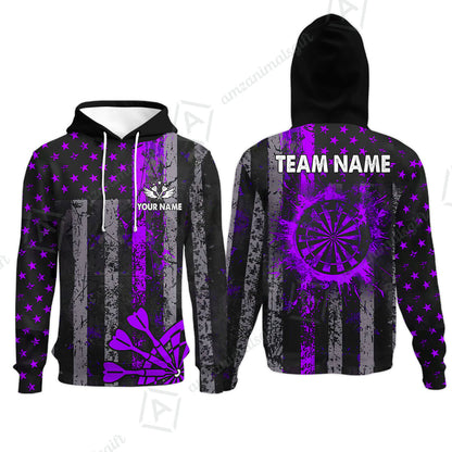 Customized Darts Hoodie, Turquoise Grunge US Flag Patriotic Darts Hoodie Jersey for Darts Players
