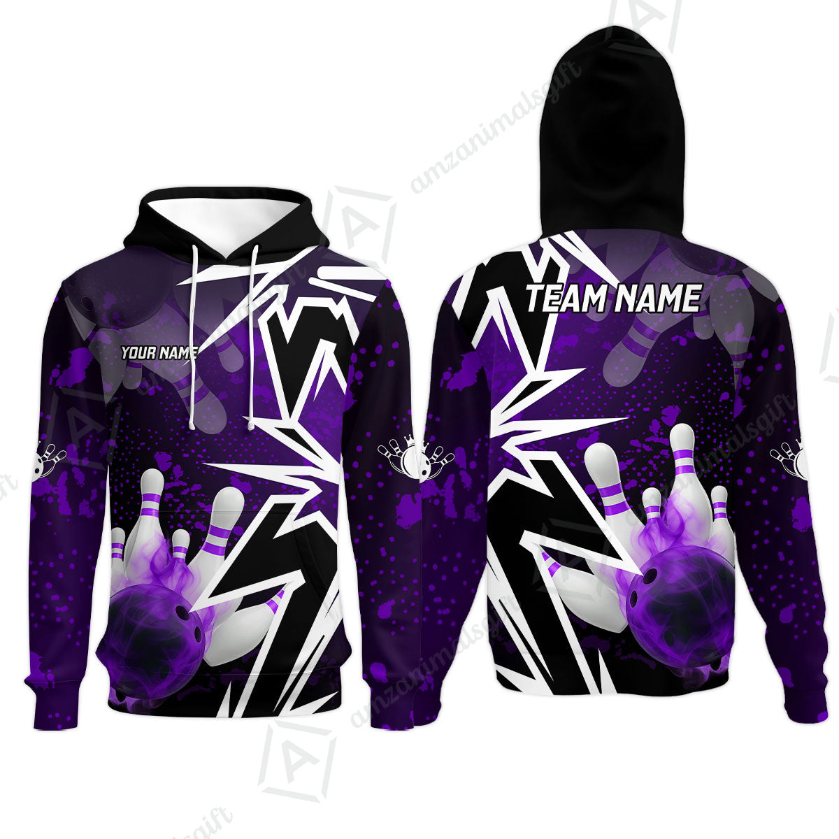 Customized Bowling Polo, Bowling And Pins Smoke Multicolor Option Customized Name And Team Zipper Polo Jerseys Shirts