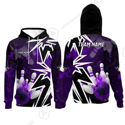 Customized Bowling Polo, Bowling And Pins Smoke Multicolor Option Customized Name And Team Zipper Polo Jerseys Shirts