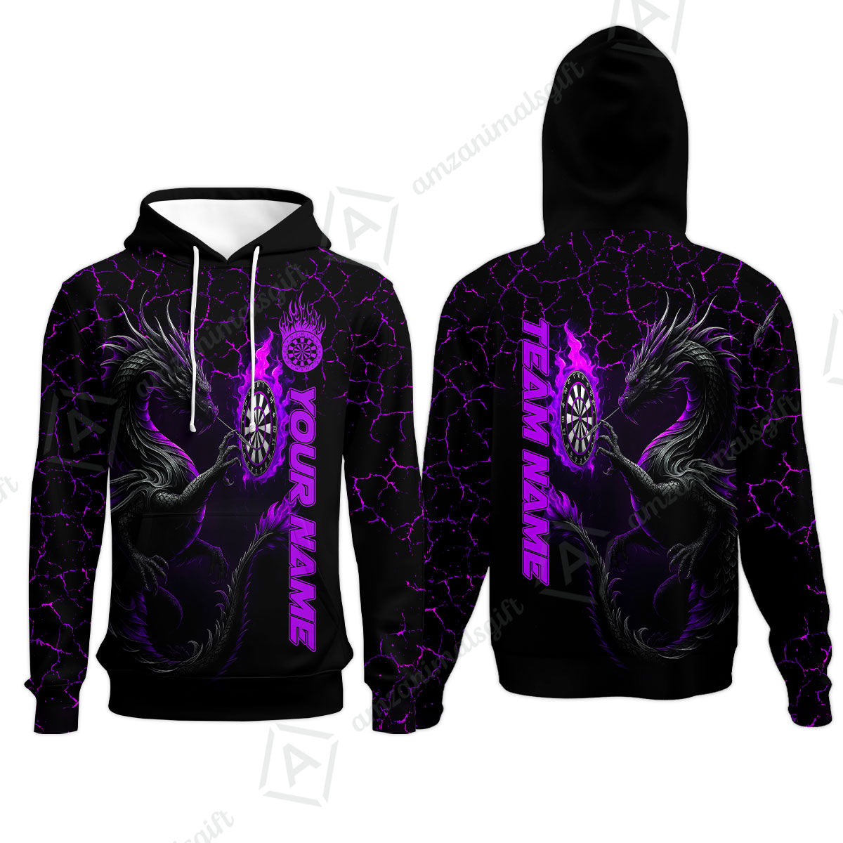 Customized Darts Hoodie, Big Dragon Dartboard Flame Darts Hoodie Team Style Jersey for Darts Players