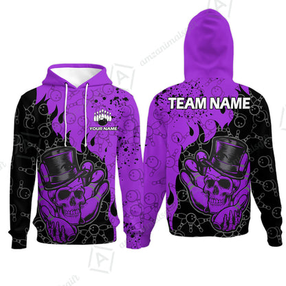 Custom Bowling Team Shirt – Skull Bowling Pattern Multicolor Personalized Jersey Bowling Uniform For League Players