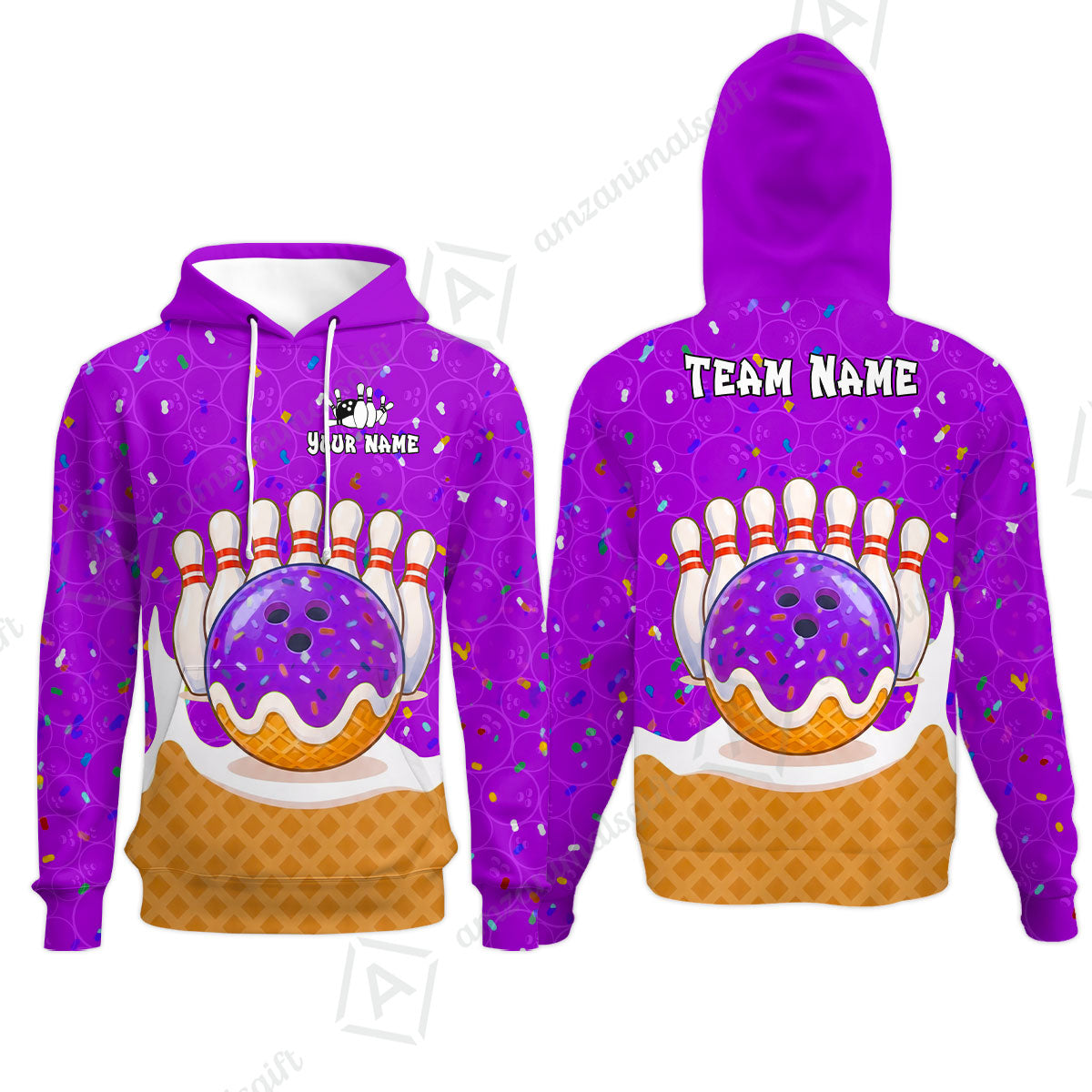Custom Bowling Jersey Polo Shirt, Bowling Sprinkles Ice Cream Cone, Personalized Name & Team Name