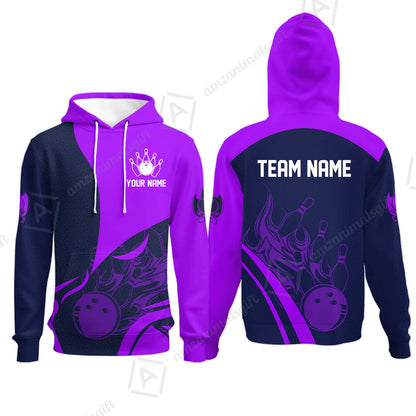 Customized Bowling Hoodie, Flame Bowling Multicolor Custom Team Uniform Hoodie, Jersey for Bowlers