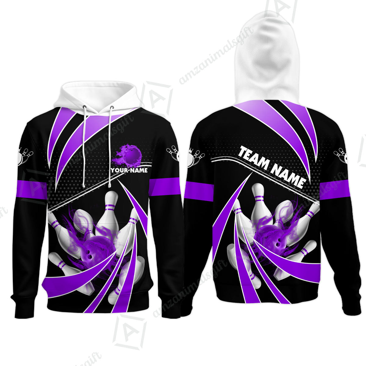 Customized Bowling Hoodie, Bowling Ball & Pins Fire Light Sport Hoodie Multicolor Option For Bowlers