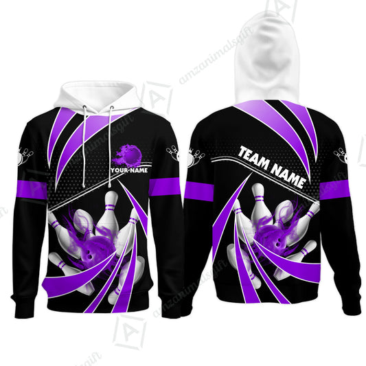 Customized Bowling Hoodie, Bowling Ball & Pins Fire Light Sport Hoodie Multicolor Option For Bowlers