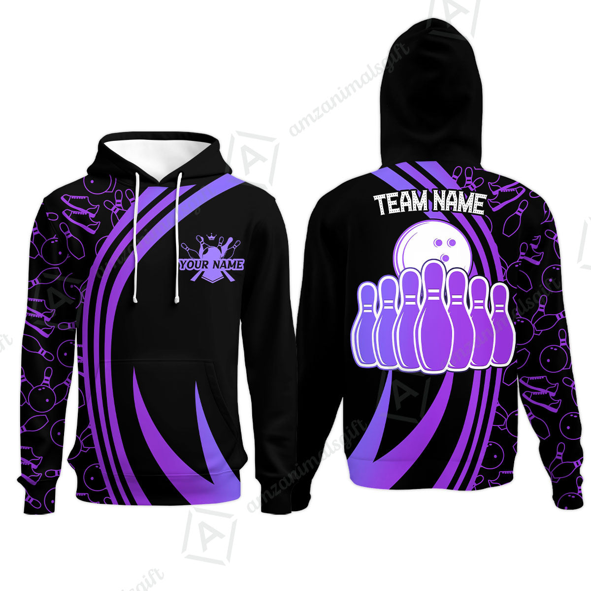 Customized Bowling Team Hoodie Neon Multicolor Bowling Uniforms With Name And Team Name For Bowlers, Team League
