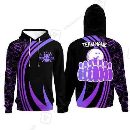 Customized Bowling Team Hoodie Neon Multicolor Bowling Uniforms With Name And Team Name For Bowlers, Team League