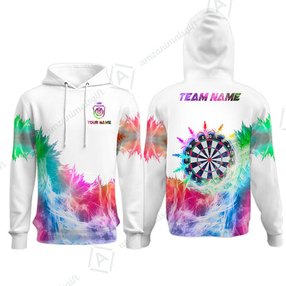 Customized Darts Hoodie, Darts Icy Light White And Multi Color Team Hoodie  Jersey For Darts Player