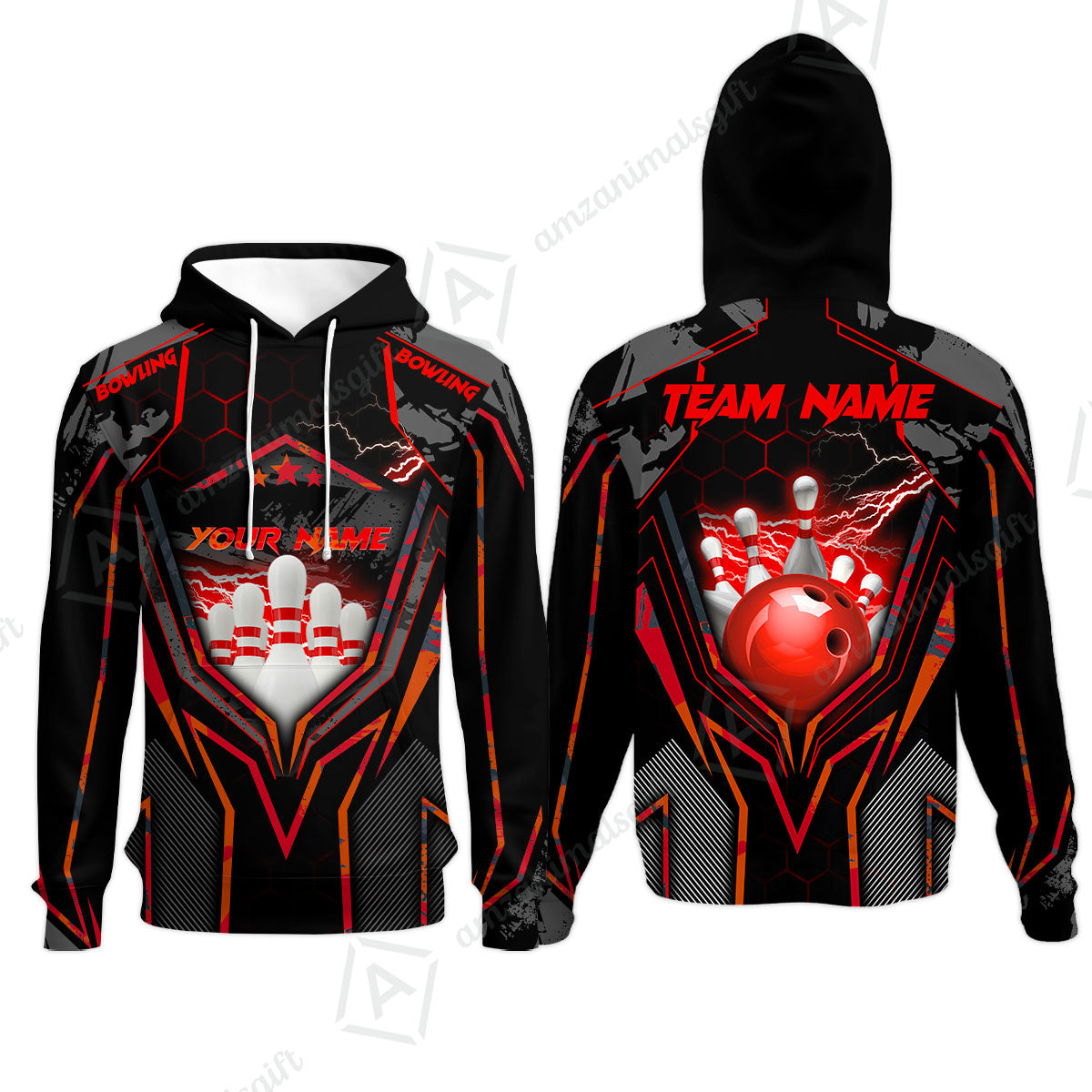 Customized Bowling Jersey, Bowling And Pins Abstract Grunge Texture X Multicolor Option Customized Name And Team Name Zipper Polo Jerseys Shirts