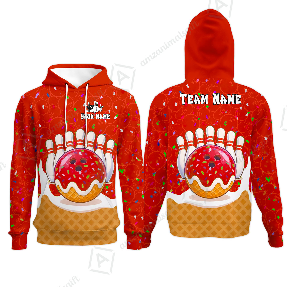 Custom Bowling Jersey Polo Shirt, Bowling Sprinkles Ice Cream Cone, Personalized Name & Team Name