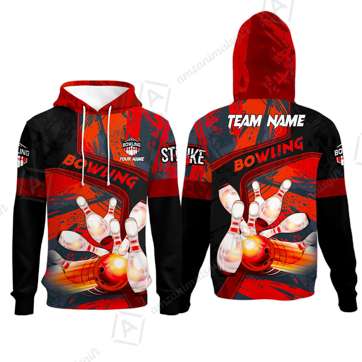 Custom Bowling Team Quater-Zip Polo Shirts, Bowling Uniforms Jerseys Brush Patterns, Multi Colors Personalized Name And Team Name