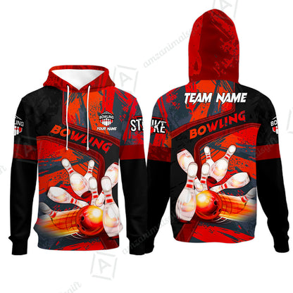 Custom Bowling Team Quater-Zip Polo Shirts, Bowling Uniforms Jerseys Brush Patterns, Multi Colors Personalized Name And Team Name