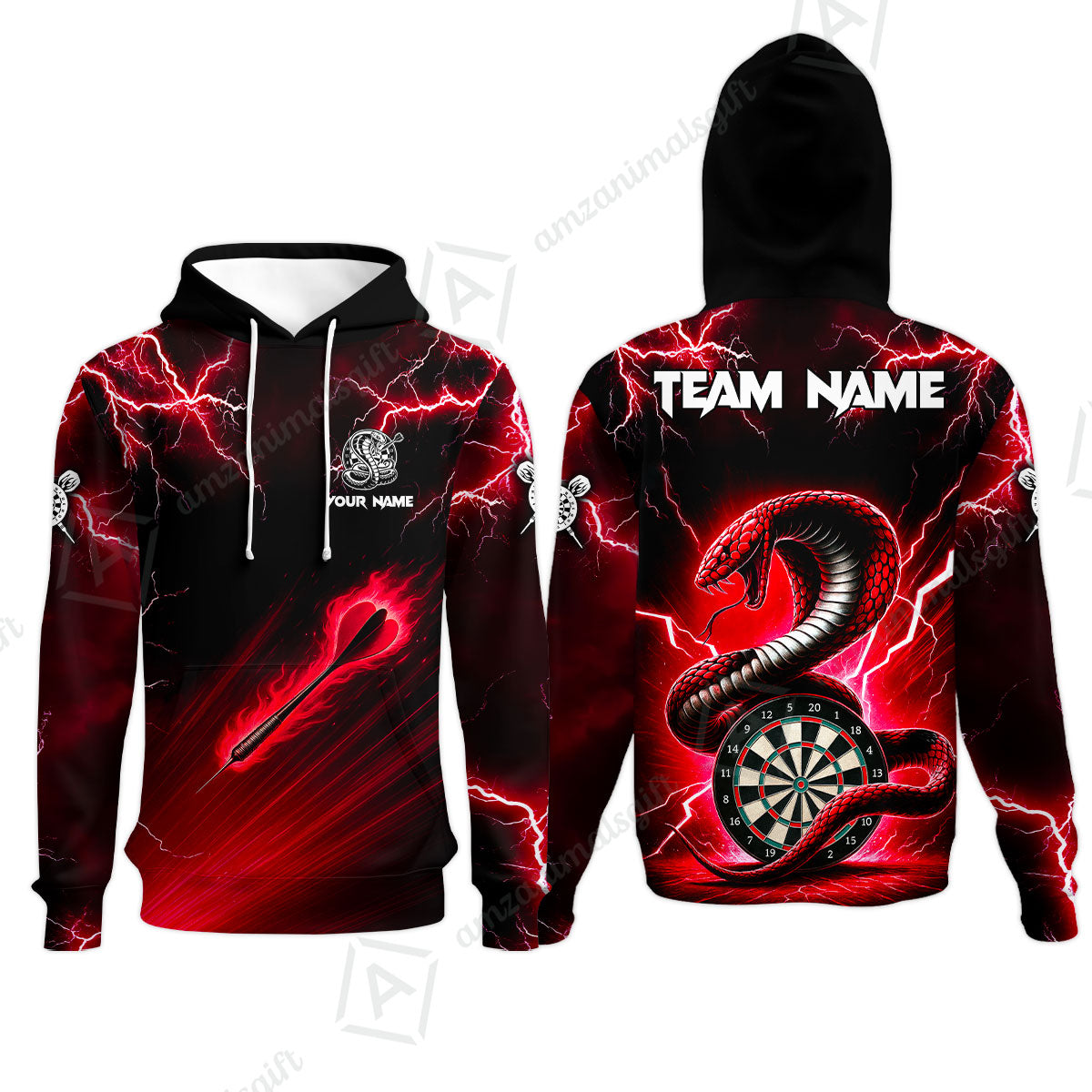 Customized Darts Hoodie, Darts Thunder Lightning Cobra Snake Multicolor Hoodie For Darts Player