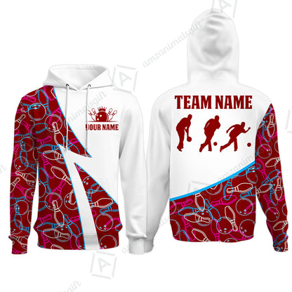 Custom Bowling Team Bowling Jersey, Neon Pattern Bowling Jersey With Player Silhouettes Multicolor Polo Quarter-Zip Shirts, Custom Bowling Uniforms Jerseys