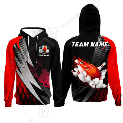 Customized Bowling Hoodie, Bowling Ball And Pins Thunder Polka Dot Motifs Multicolor Option Customized Name And Team Polo Shirts