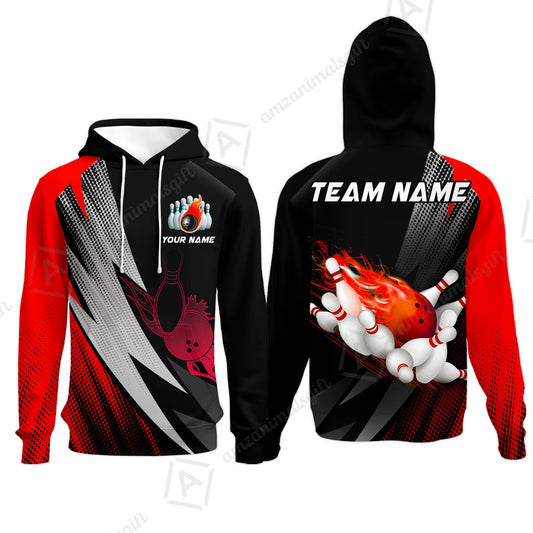 Customized Bowling Hoodie, Bowling Ball And Pins Thunder Polka Dot Motifs Multicolor Option Customized Name And Team Polo Shirts