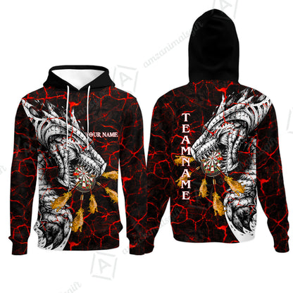 Customized Darts Team Hoodie, Darts And Dragon With Magma Personalized Hoodie For Darts Players