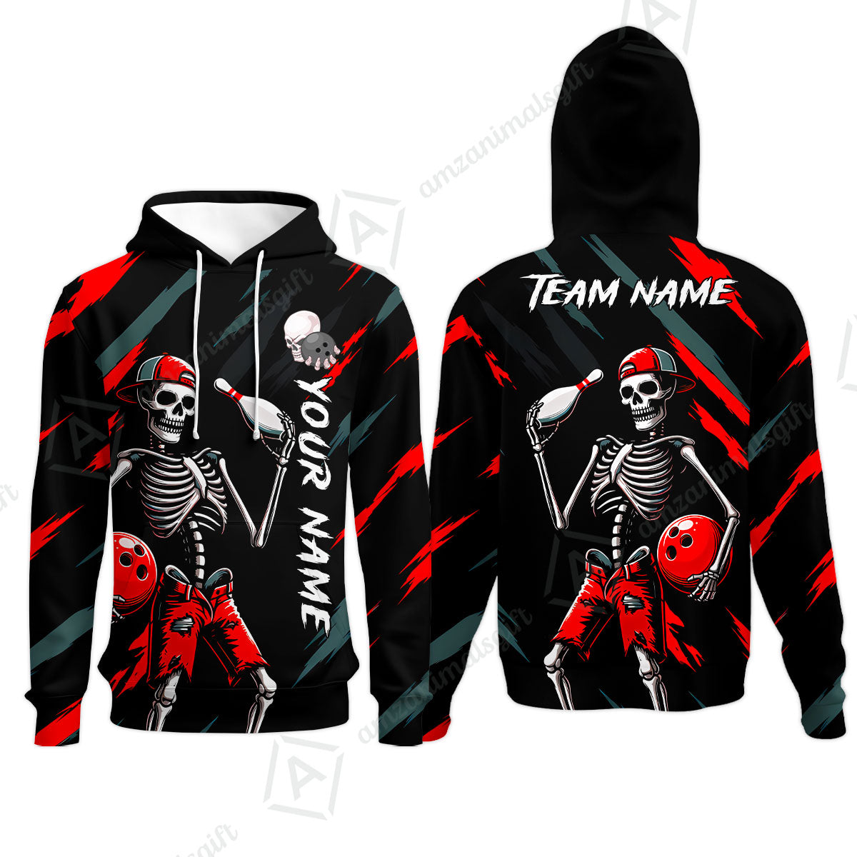 Customized Bowling Shirt, Bad Boy Skeleton Bowler, Personalized Polo Shirt For Players With Name & Team Name