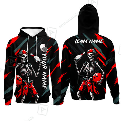 Customized Bowling Shirt, Bad Boy Skeleton Bowler, Personalized Polo Shirt For Players With Name & Team Name