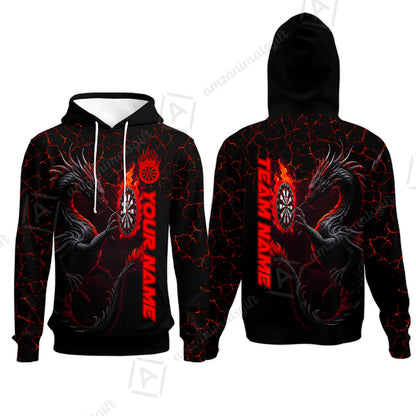 Customized Darts Hoodie, Big Dragon Dartboard Flame Darts Hoodie Team Style Jersey for Darts Players