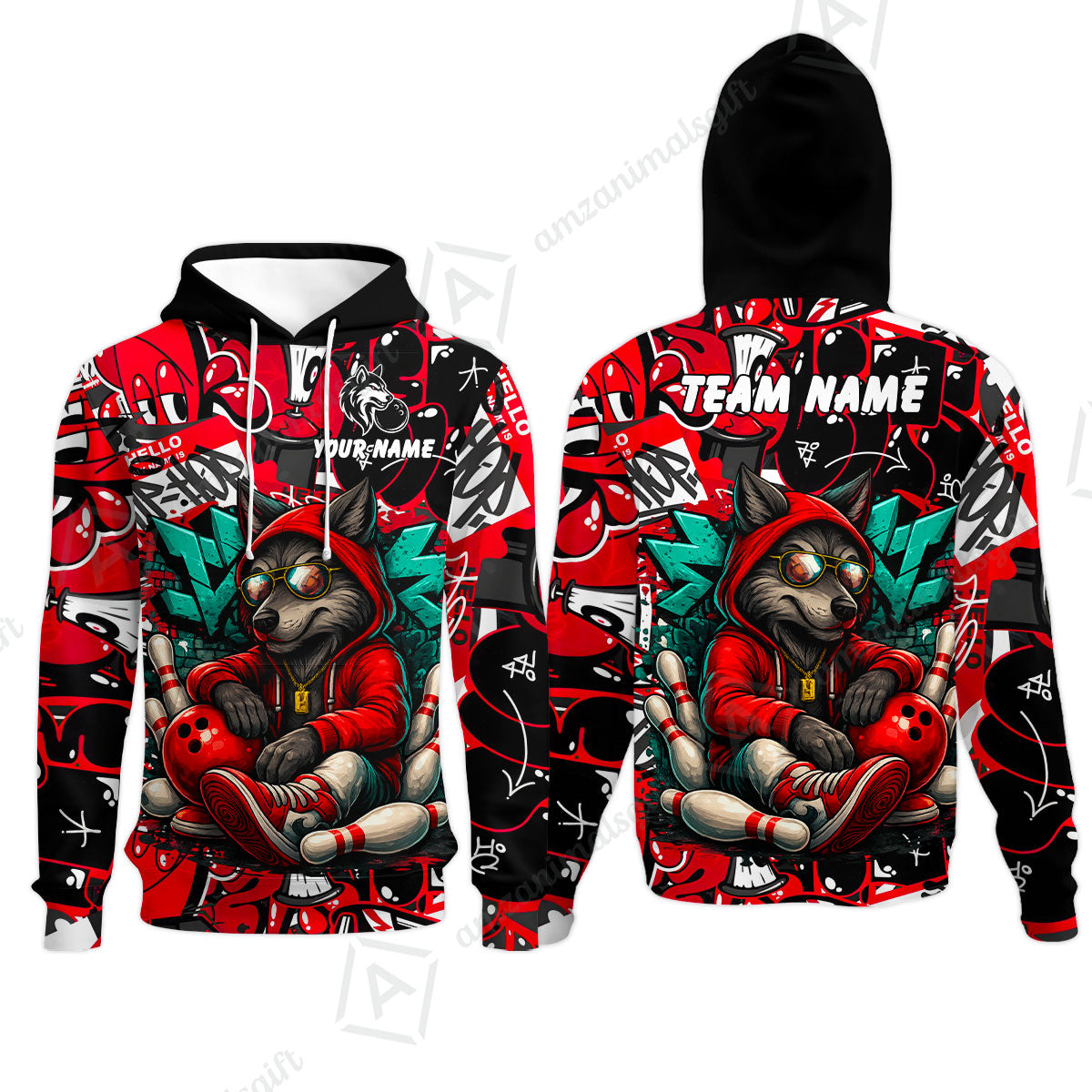 Custom Bowling Jersey Polo Shirt, Badass Wolf Mascot Bowling, Custom Bowling Jersey Team Shirt For Players With Name & Team Name