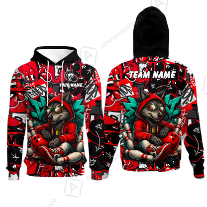 Custom Bowling Jersey Polo Shirt, Badass Wolf Mascot Bowling, Custom Bowling Jersey Team Shirt For Players With Name & Team Name