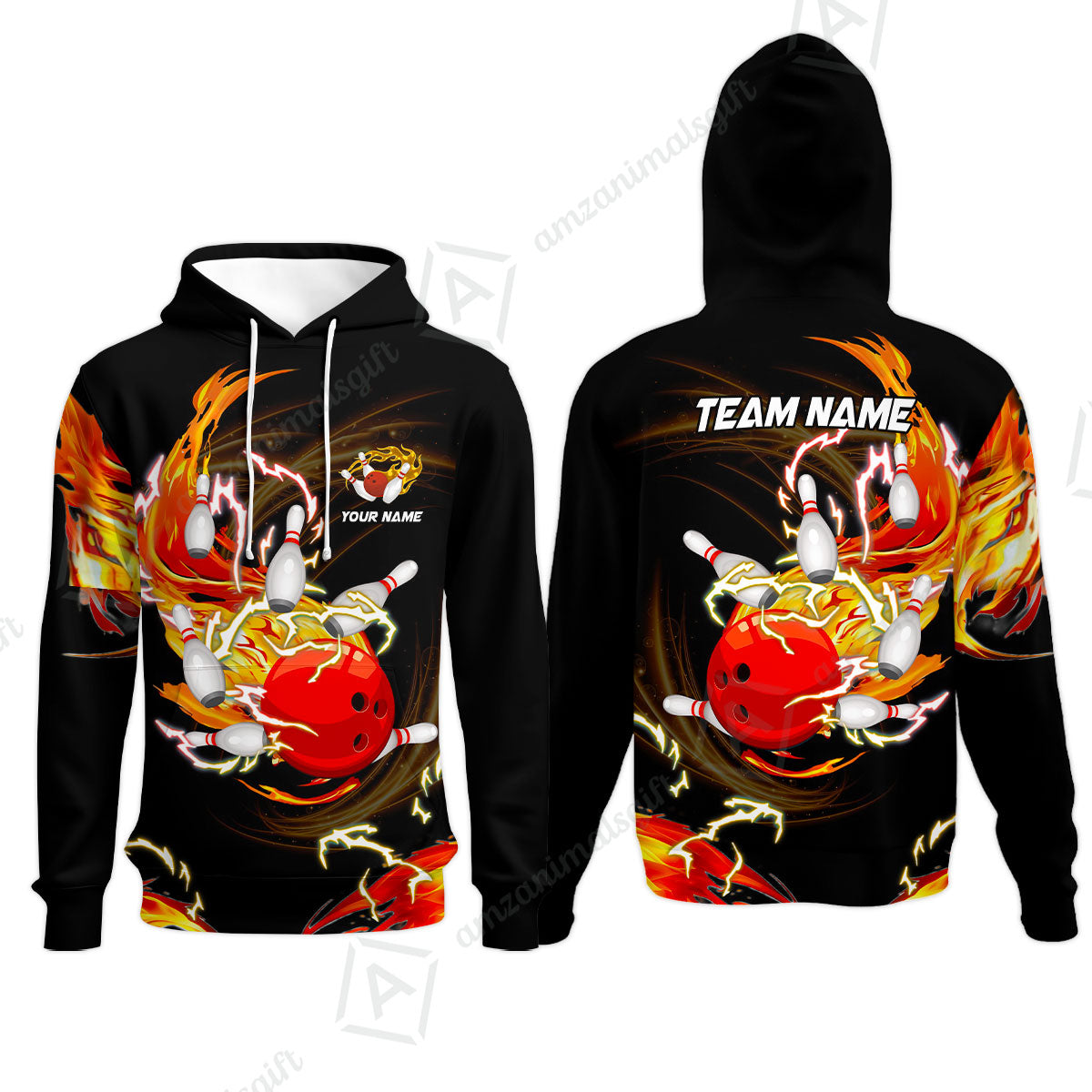Customized Bowling Hoodie, Bowling Ball & Pins Breath Of Thunder Flame Multicolor Option, Perfect Outfit For Bowlers