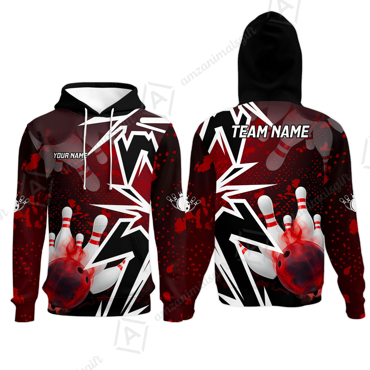 Customized Bowling Polo, Bowling And Pins Smoke Multicolor Option Customized Name And Team Zipper Polo Jerseys Shirts