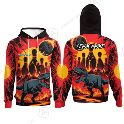 Custom Bowling Team Shirt – Bowling With T-Rex In Lava Volcano  Multicolor Option Personalized Jersey Bowling Uniform