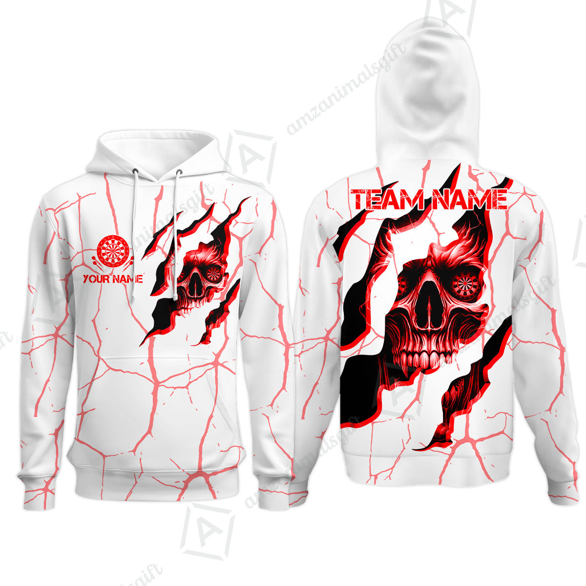 Customized Darts Hoodie, Torn-Up Skull Dartboard Eyes Darts Hoodie Team Style Jersey for Darts Players