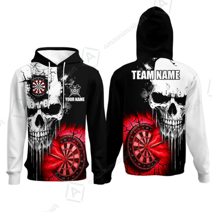 Custom Grunge Skull Crack Wall Darts Team Hoodie, Customized Name Team Name Darts Polo Team Jerseys Uniform
