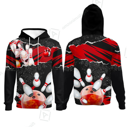 Personalized Bowling Hoodie, Bowling Uniforms Ball & Pins Sport Pattern Custom Name And Team Name For Bowlers