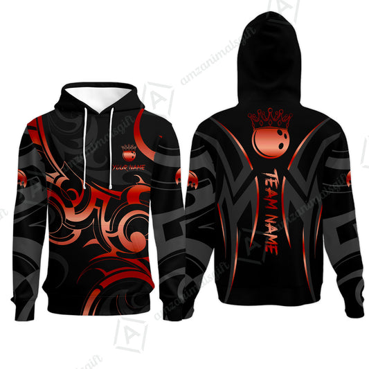 Customized Bowling Team Hoodie, Bowling Swirling Fire Flames Gold And Black Style Polo Shirt For Bowlers