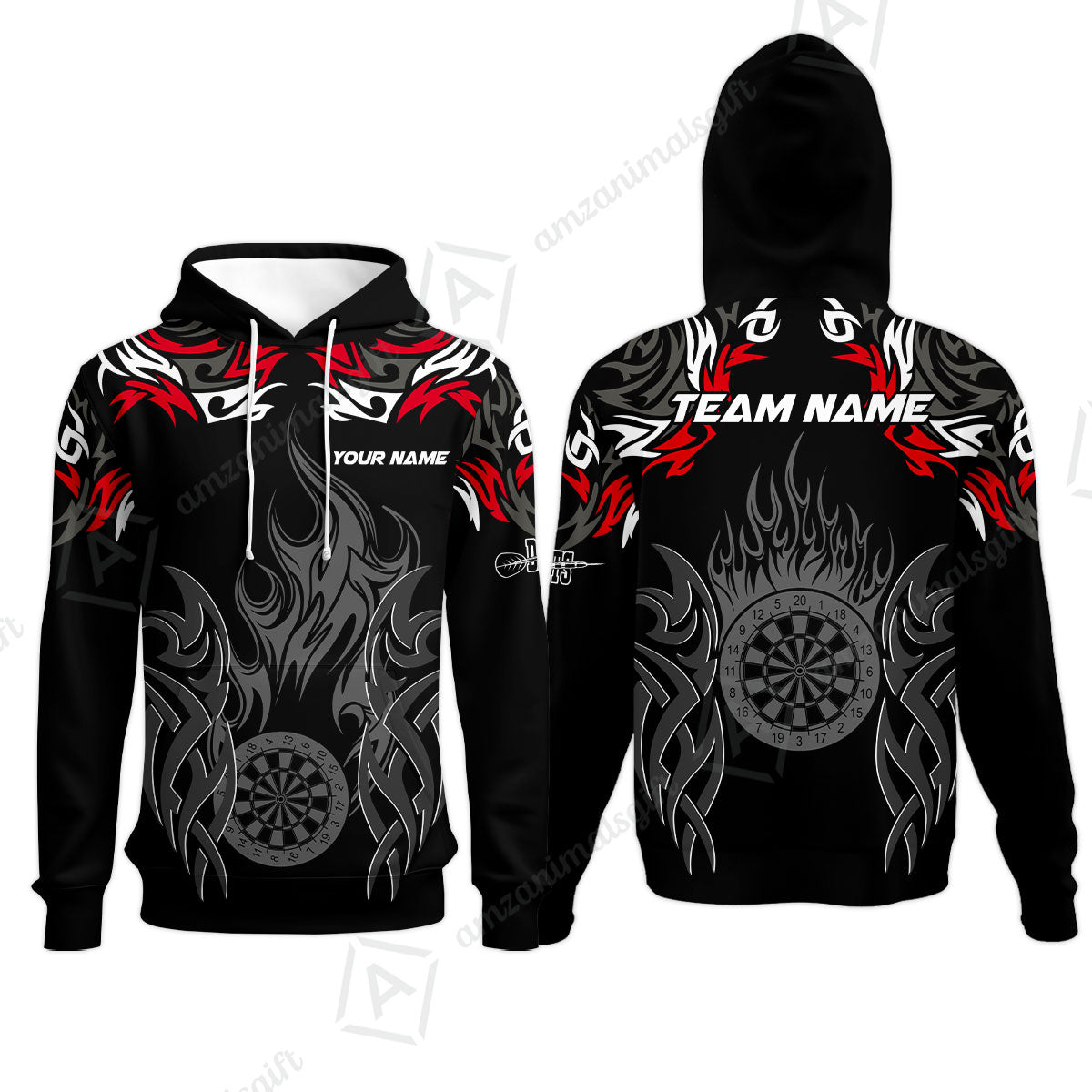 Customized Darts Hoodie, Dartboard Fire Flame Darts Hoodie Multicolor Team Style, Jersey for Darts Players