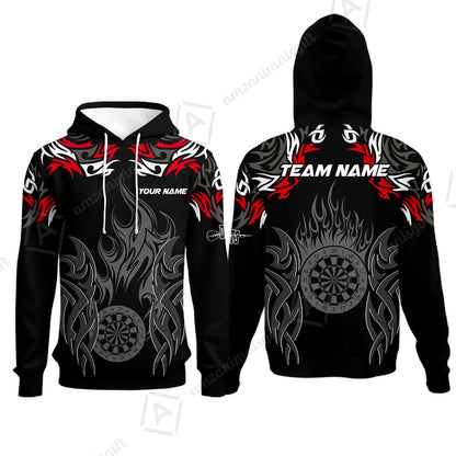 Customized Darts Hoodie, Dartboard Fire Flame Darts Hoodie Multicolor Team Style, Jersey for Darts Players
