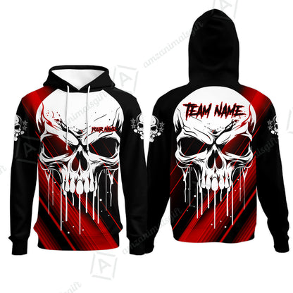 Customized Bowling Polo, Blue Skull Bowling Creepy Style Bowling jerseys Custom Name And Team Shirt