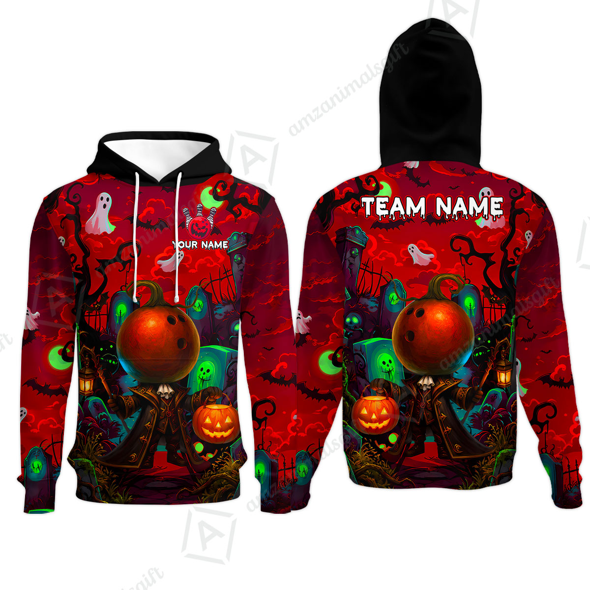 Custom Bowling Jersey Polo Shirt, Halloween Spooky Strike, Custom Bowling Jersey Team Shirt For Players With Name & Team Name