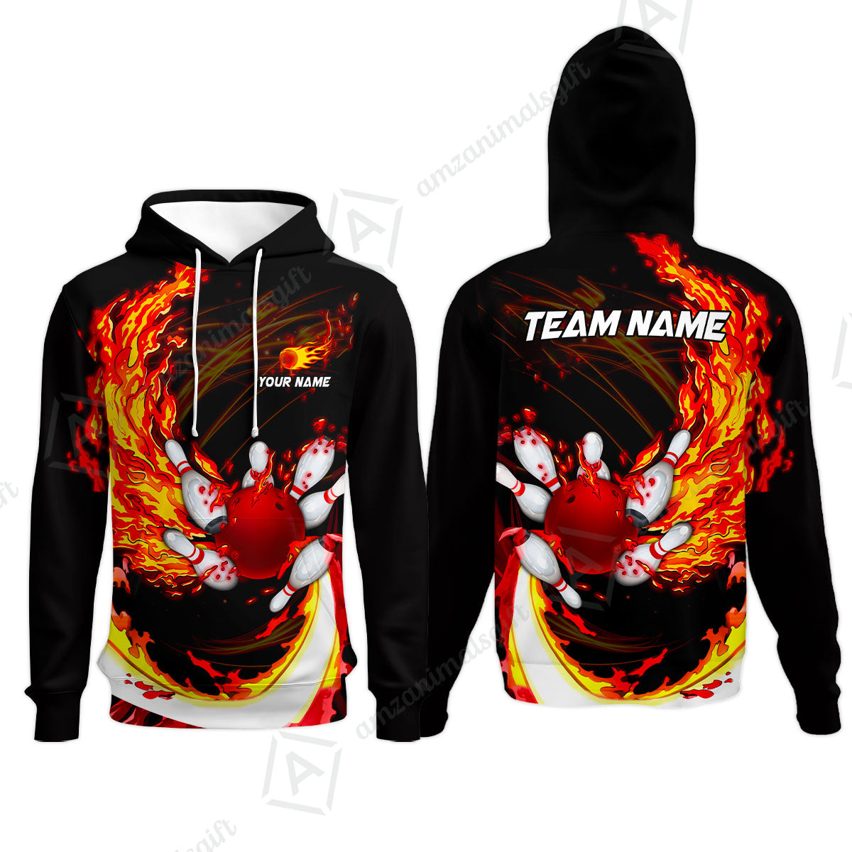 Customized Bowling Polo Team Jerseys, Breath Of Fire Bowling And Pins Multicolor Option Customized Name And Team Name For Bowling Team