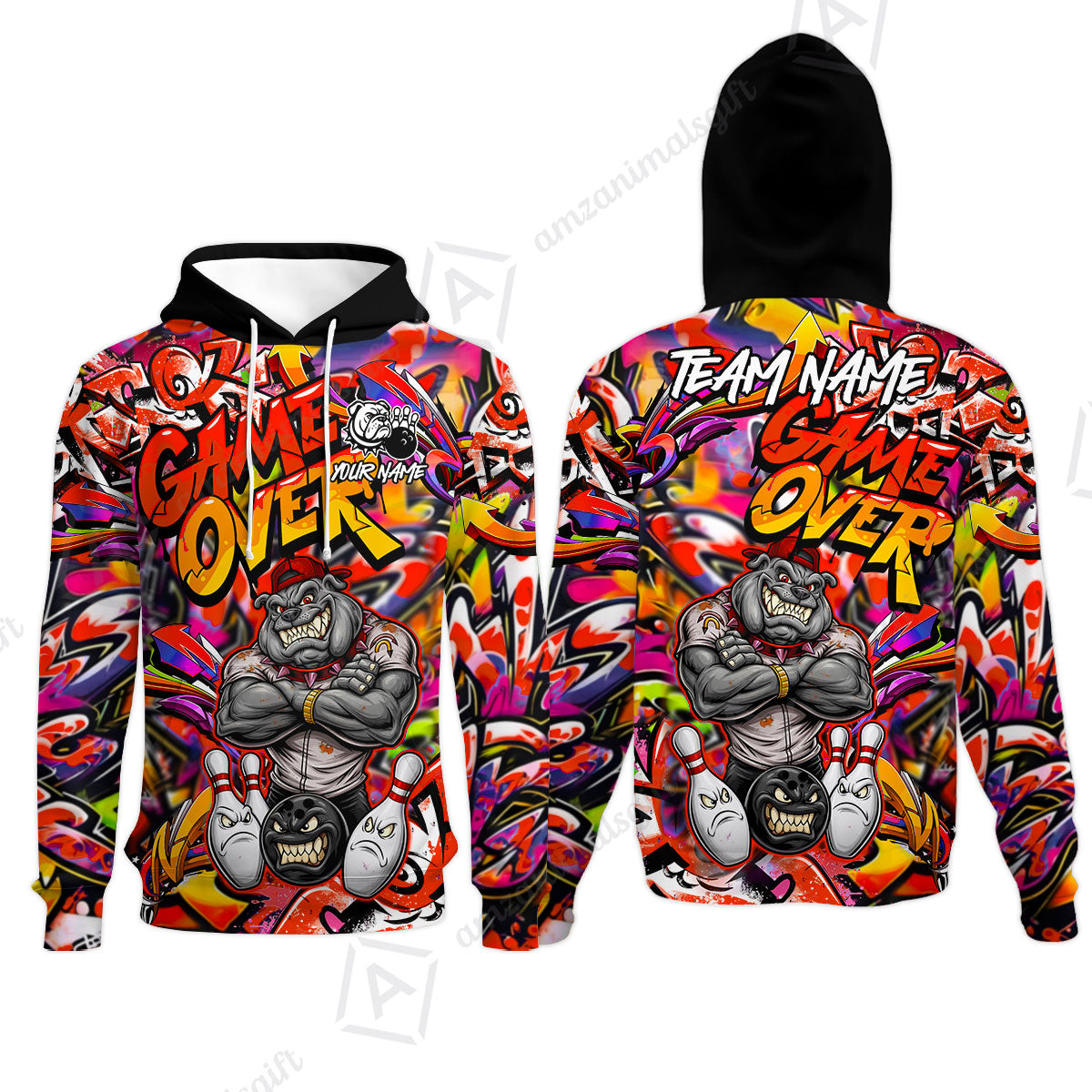 Customized Bowling Unisex Polo Shirt, Cool BullDog With Angry Bowling Game Over - Personalized Name And Team Name