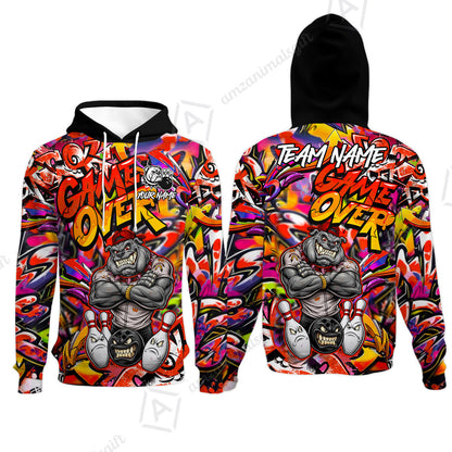 Customized Bowling Unisex Polo Shirt, Cool BullDog With Angry Bowling Game Over - Personalized Name And Team Name