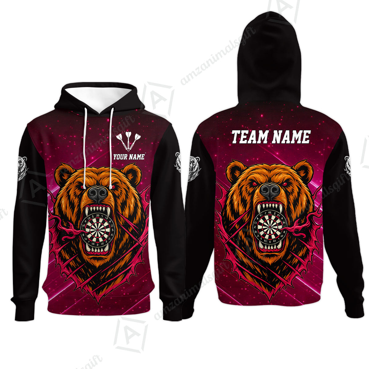 Customized Darts Team Uniform Shirt, Personalized Furious Bear Darts Collar Quarter-Zip Shirt with Name & Team Name