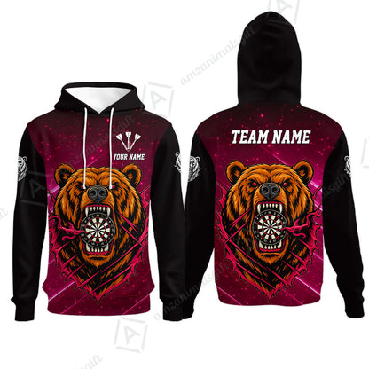 Customized Darts Team Uniform Shirt, Personalized Furious Bear Darts Collar Quarter-Zip Shirt with Name & Team Name