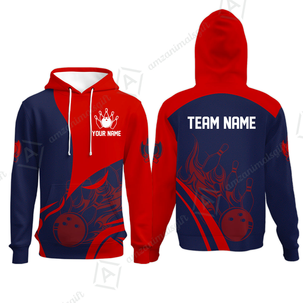 Customized Bowling Hoodie, Flame Bowling Multicolor Custom Team Uniform Hoodie, Jersey for Bowlers