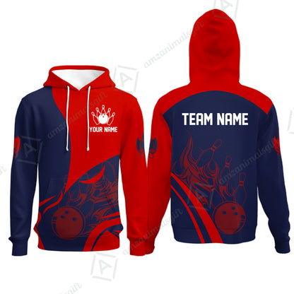 Customized Bowling Hoodie, Flame Bowling Multicolor Custom Team Uniform Hoodie, Jersey for Bowlers