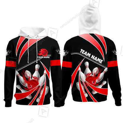 Customized Bowling Hoodie, Bowling Ball & Pins Fire Light Sport Hoodie Multicolor Option For Bowlers