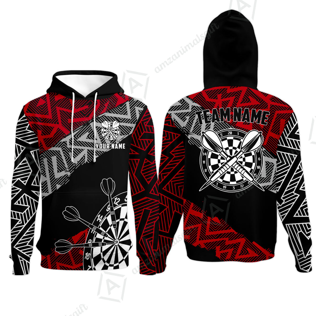 Custom Zig-Zag Pattern Darts Quarter-Zip Polo Shirts,  Custom Darts Team Jerseys Uniform, Personalized Name And Team Name