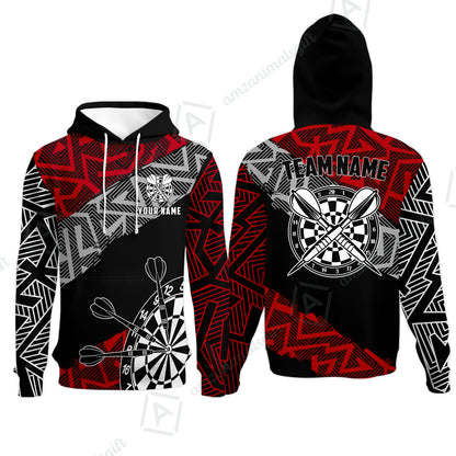 Custom Zig-Zag Pattern Darts Quarter-Zip Polo Shirts,  Custom Darts Team Jerseys Uniform, Personalized Name And Team Name